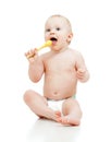 Little baby feeding with a spoon Royalty Free Stock Photo