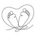 Little baby feet with heart shape line art vector illustration