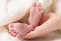 Little baby feet in mamas hands Royalty Free Stock Photo