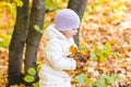 Little baby girl with autumn leaves Royalty Free Stock Photo
