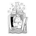 A Little baby girl with crown sleeps inside the gift box near th