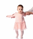 Little baby girl doing first step with parent help Royalty Free Stock Photo