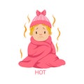 Little Baby Girl In Hat And Blanket Is Too Hot, Part Of Reasons Of Infant Being Unhappy And Crying Cartoon Illustration Royalty Free Stock Photo