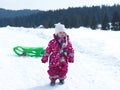 Little baby girl have fun on fresh snow Royalty Free Stock Photo