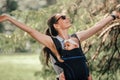 Little baby girl and her mother walking outside babywearing in the ergo carrier concept Royalty Free Stock Photo