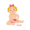 Little Baby Girl In Nappy Having Pain From A Scratch, Part Of Reasons Of Infant Being Unhappy And Crying Cartoon Royalty Free Stock Photo