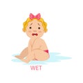 Little Baby Girl In Nappy Is Wet And Needs Change, Part Of Reasons Of Infant Being Unhappy And Crying Cartoon