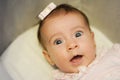 Little baby girl with surprise expression on her face Royalty Free Stock Photo