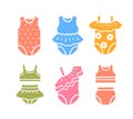 Little baby girl swimsuits color silhouette icons