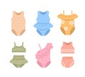 Little baby girl swimsuits colorful flat icons