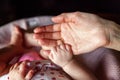 Little baby holding mother`s hand Royalty Free Stock Photo