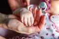 Little baby holding mother`s hand Royalty Free Stock Photo