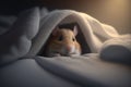 A little baby mouse peeks out from under the blanket, generated by AI