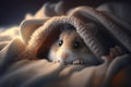 A little baby mouse peeks out from under the blanket, generated by AI