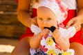 Little baby playing on beach during summertime Royalty Free Stock Photo