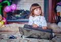 Little baby playing with laptop Royalty Free Stock Photo