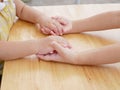 Little baby sisters holding each other hands Royalty Free Stock Photo