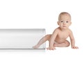 Little baby and test tube on background
