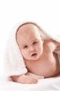 Little baby under white towel Royalty Free Stock Photo