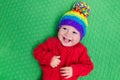 Little baby in warm knitted hat Royalty Free Stock Photo