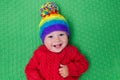 Little baby in warm knitted hat Royalty Free Stock Photo