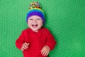 Little baby in warm knitted hat Royalty Free Stock Photo