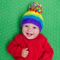 Little baby in warm knitted hat Royalty Free Stock Photo