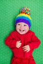 Little baby in warm knitted hat Royalty Free Stock Photo