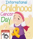 Little Bald Girl Saluting in Childhood Cancer Day Celebration, Vector Illustration