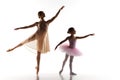 The little ballerina dancing with personal ballet teacher in dance studio