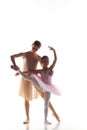 The little ballerina dancing with personal ballet teacher in dance studio Royalty Free Stock Photo