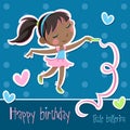 Little ballerina party - Happy birthday - blue background with dots and hearts Royalty Free Stock Photo