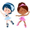 Little ballerinas dancing. Beautiful ballet dancer girls classical performance. Vector Illustration Royalty Free Stock Photo