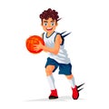 Little basketball player with the ball