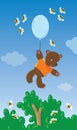 Little bear with balloon and bees Royalty Free Stock Photo