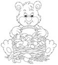 Little bear with a basket of mushrooms