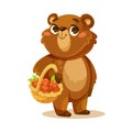 Little Bear Cub with Cute Snout Hold Berry Basket Vector Illustration Royalty Free Stock Photo