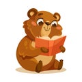 Little Bear Cub with Cute Snout Reading Book Vector Illustration Royalty Free Stock Photo