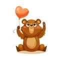Little Bear Cub with Cute Snout Sit with Heart Balloon Vector Illustration Royalty Free Stock Photo