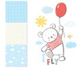Little Bear is flying in a balloon. Surface pattern