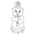 Little bear girl playing the flute