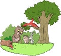 Little bear, the hedgehog and the rabbit in little forest