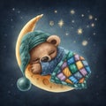 Little bear sleeping on the moon Royalty Free Stock Photo