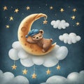 Little bear sleeping on the moon Royalty Free Stock Photo