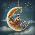 Little bear sleeping on the moon Royalty Free Stock Photo