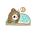 Little bear sleeping on a pillow in bed. Cute cartoon character