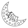 little bear teddy with hat sleeping in moon Royalty Free Stock Photo