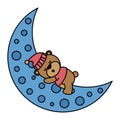 little bear teddy with hat sleeping in moon Royalty Free Stock Photo