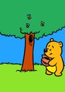 Little bear tree honey bee cartoon