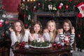 Girls makes a wish at Christmas Royalty Free Stock Photo